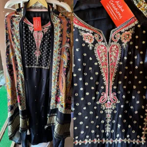 Pure Russian Silk Unstitched Shirt with very pretty Neckwork (Made with zari and dori work)