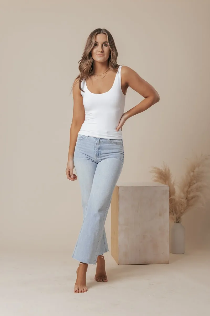 Scoop Neck Double Lined Jersey Tank - White