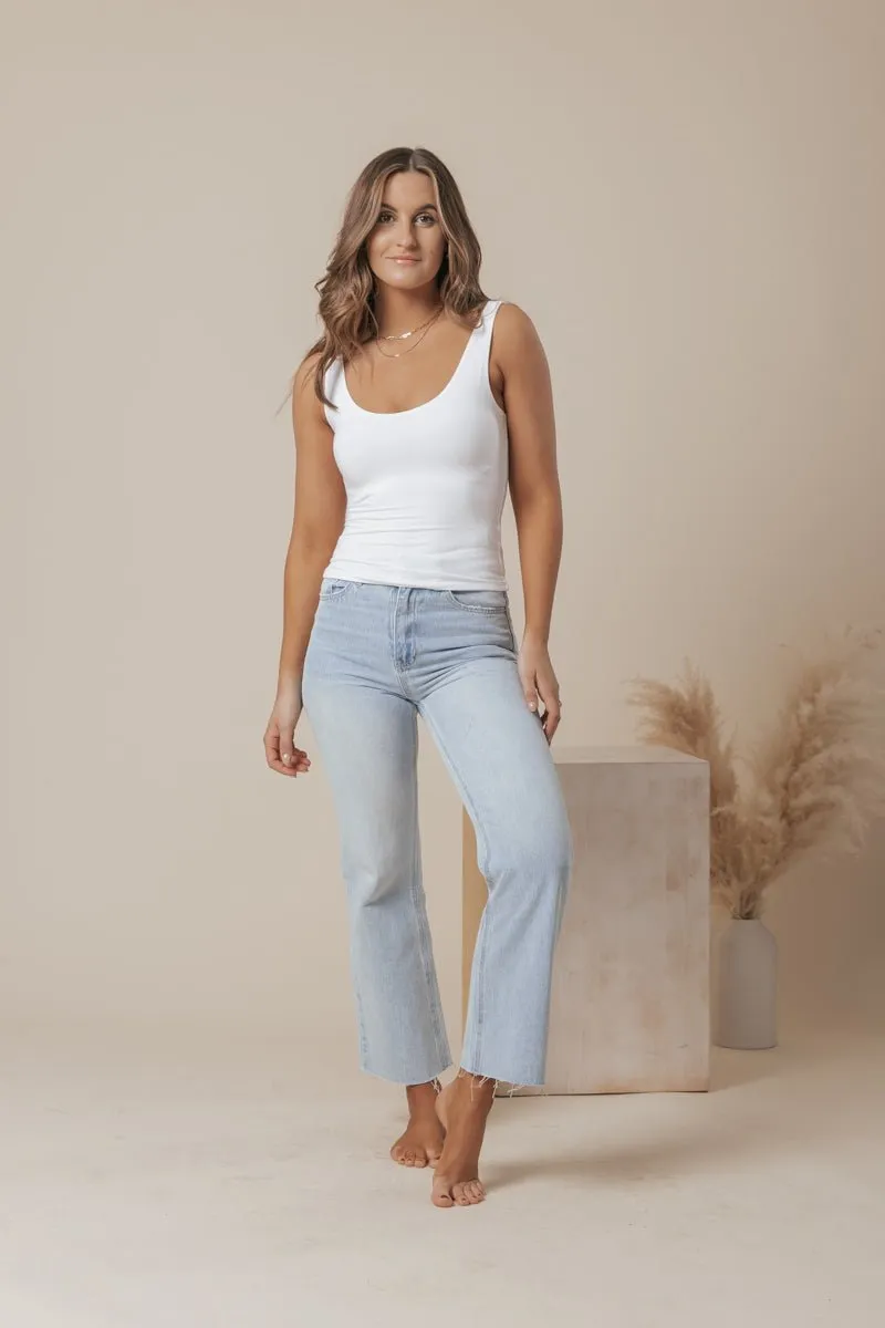 Scoop Neck Double Lined Jersey Tank - White