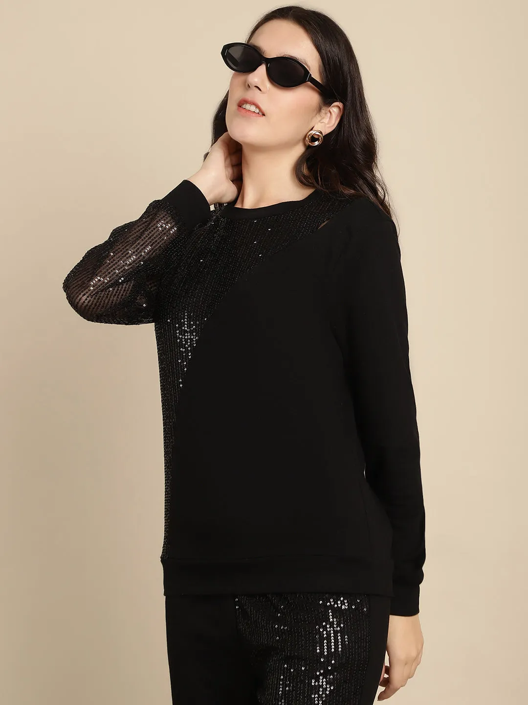 Sequined Cut-Out Sweatshirt Jogger Set