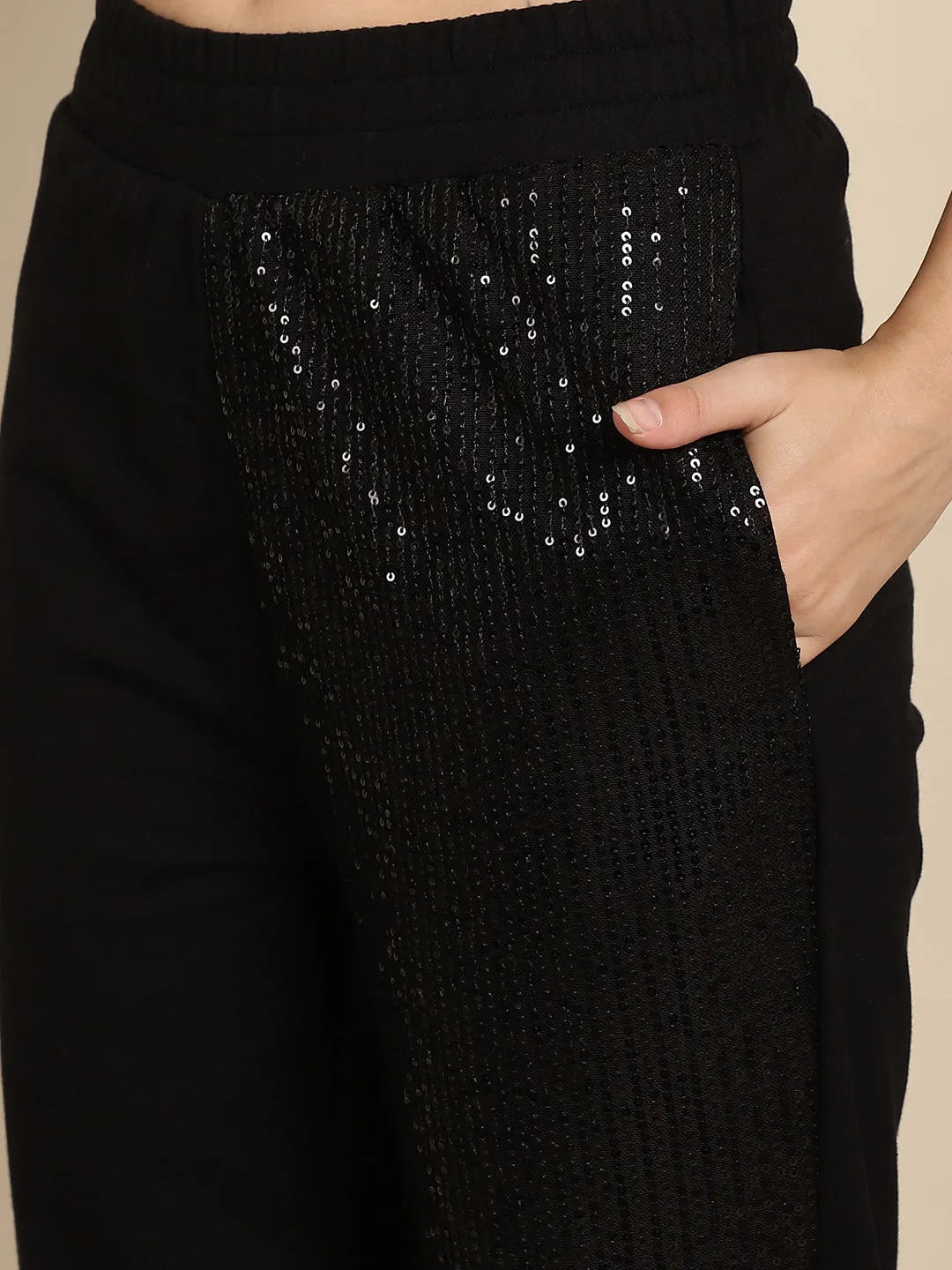 Sequined Cut-Out Sweatshirt Jogger Set