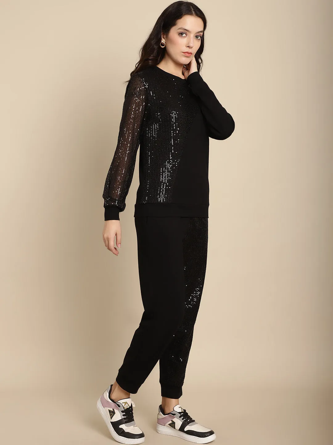 Sequined Cut-Out Sweatshirt Jogger Set