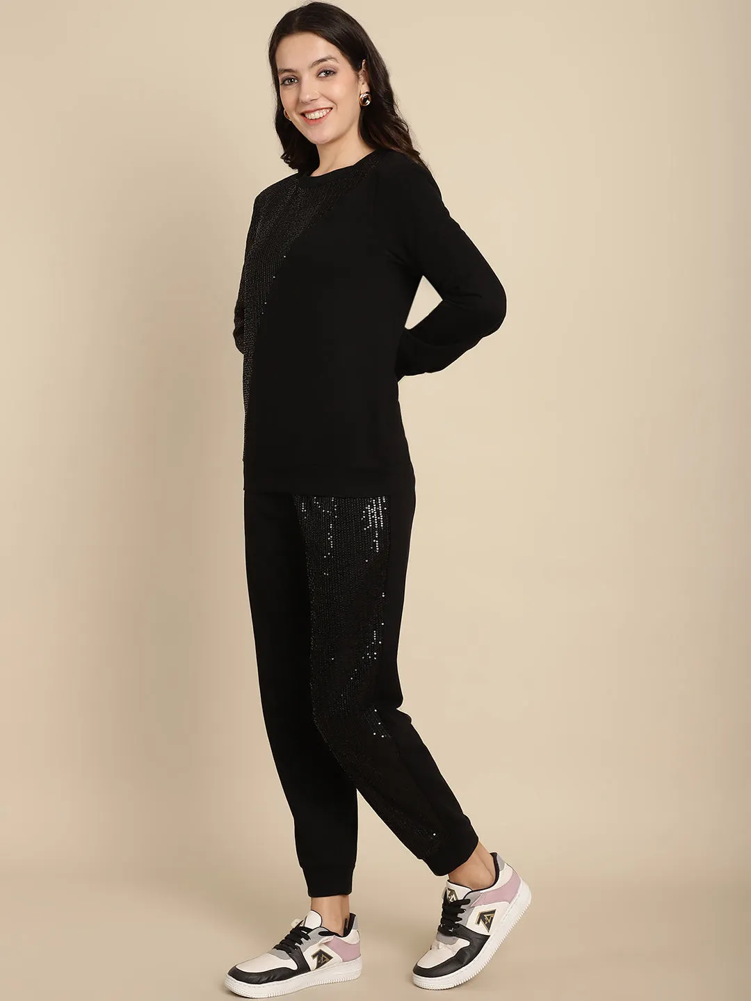 Sequined Cut-Out Sweatshirt Jogger Set