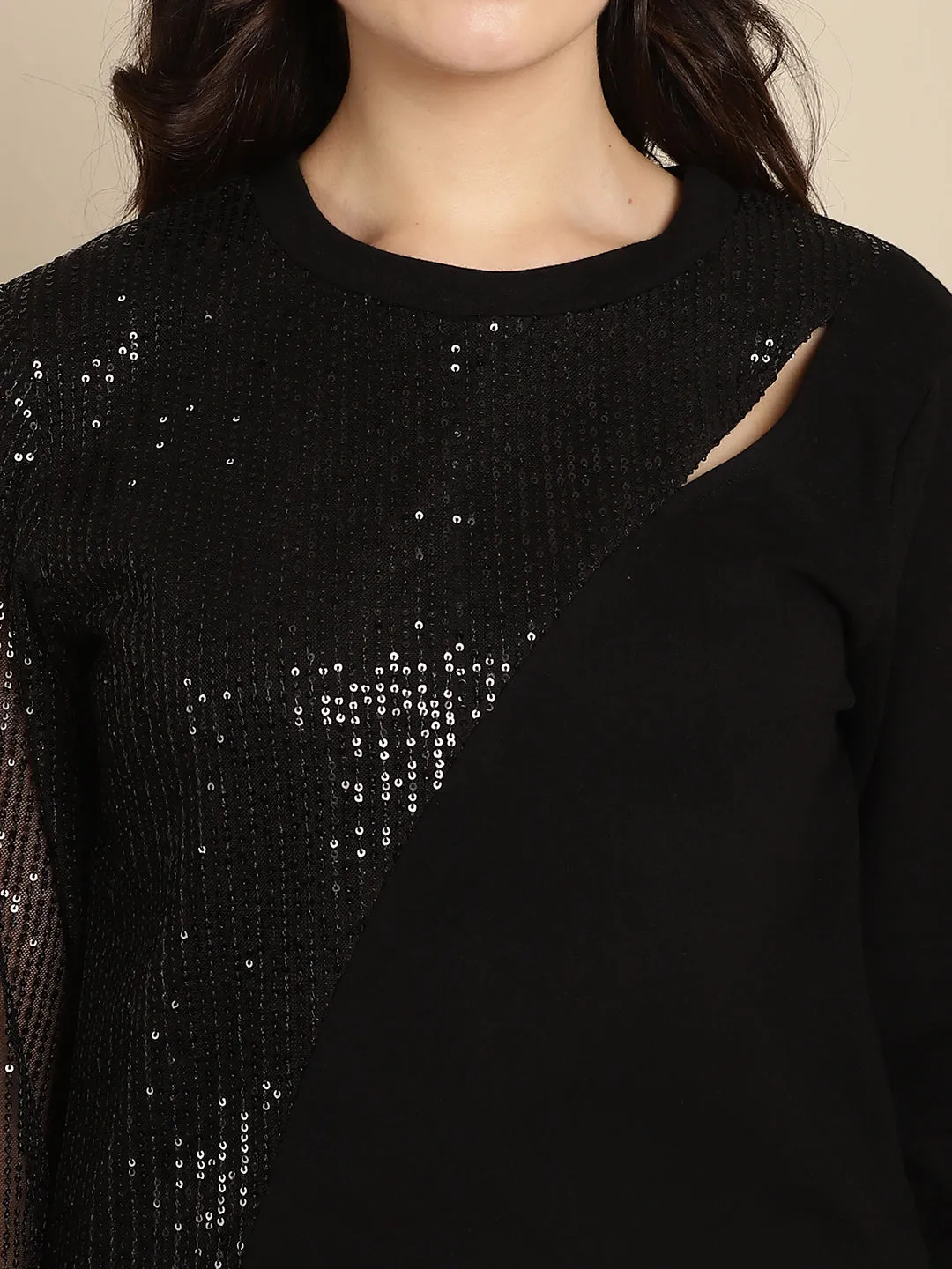 Sequined Cut-Out Sweatshirt Jogger Set