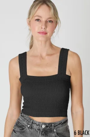 Shirred Square Neck Crop Top - Black