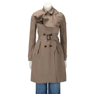 Valentino Taupe Silk Ruffle Front Trench Coat US 6