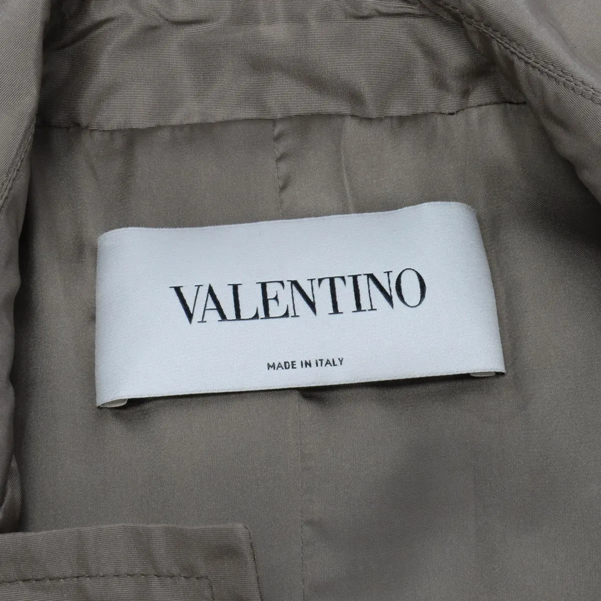 Valentino Taupe Silk Ruffle Front Trench Coat US 6