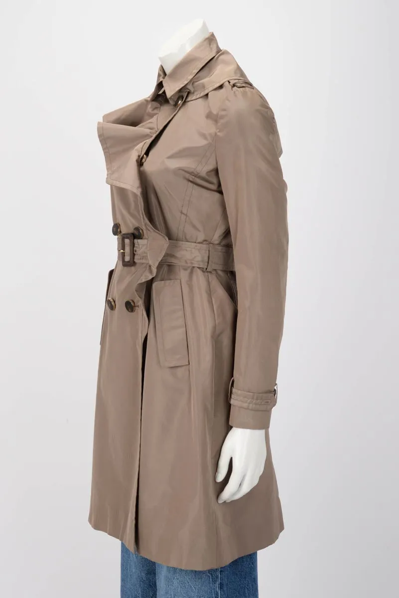 Valentino Taupe Silk Ruffle Front Trench Coat US 6
