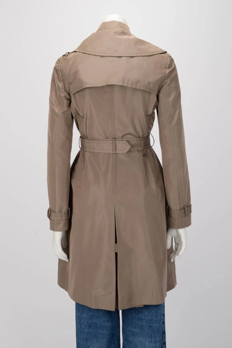 Valentino Taupe Silk Ruffle Front Trench Coat US 6