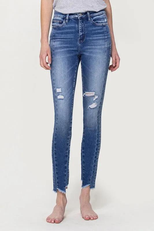 VERVET BY FLYING MONKEY HIGH RISE ANKLE SKINNY W UNEVEN HEM DETAIL