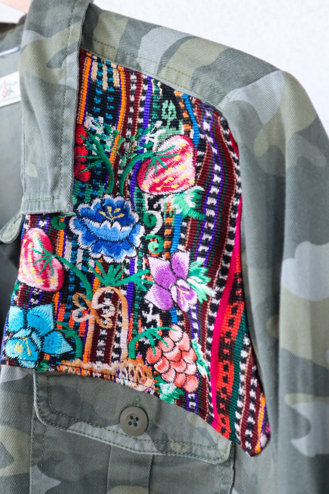 Vintage Military Utility Jacket with Vintage Huipil