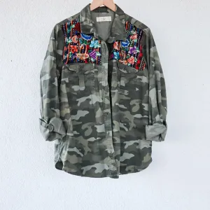 Vintage Military Utility Jacket with Vintage Huipil
