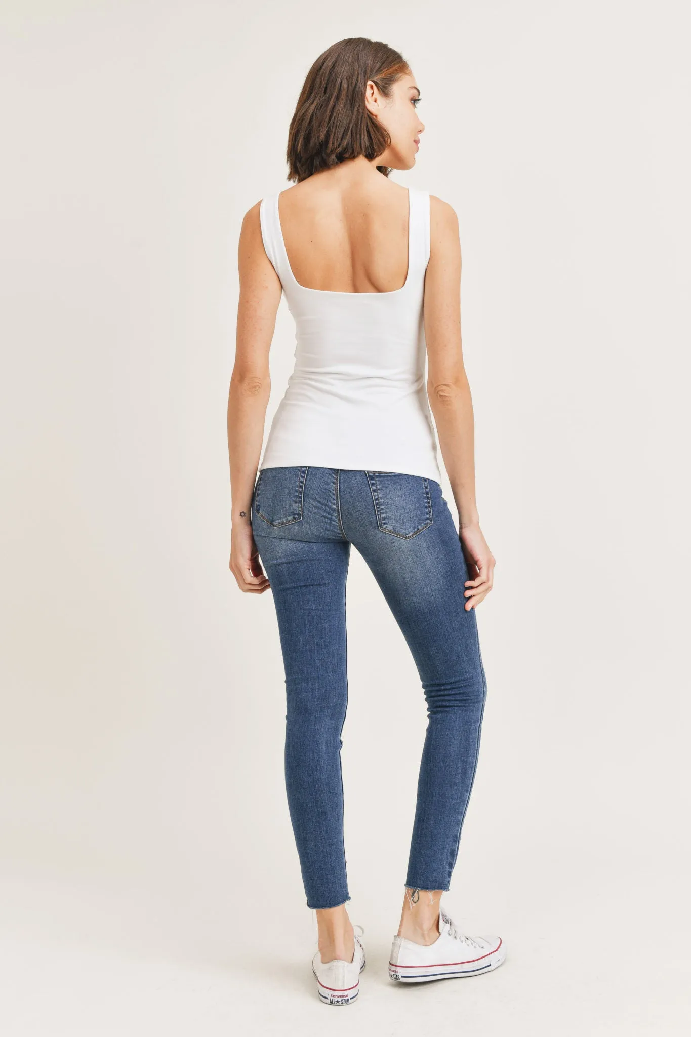 White Square Neck Crop Tank